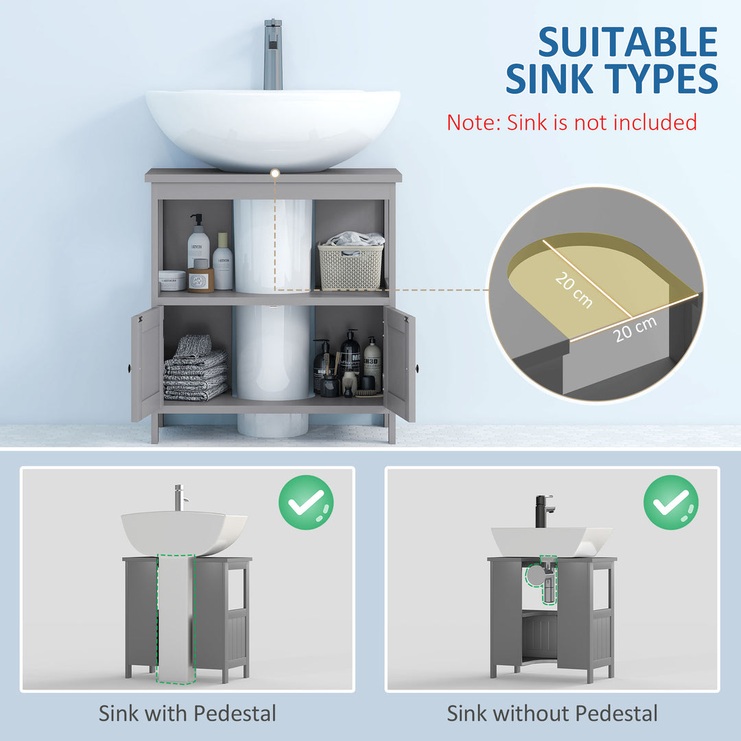 Pedestal Under Sink Cabinet with Double Doors, Modern Bathroom Vanity Storage Unit with Shelves, Light Grey