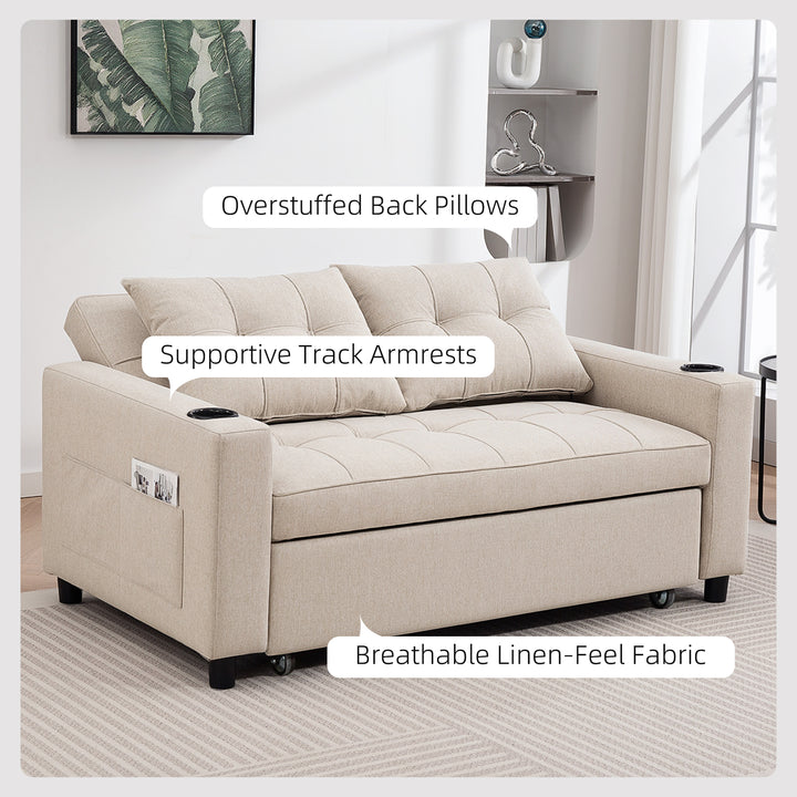 Two-Seater Pull-Out Sofa Bed - Beige