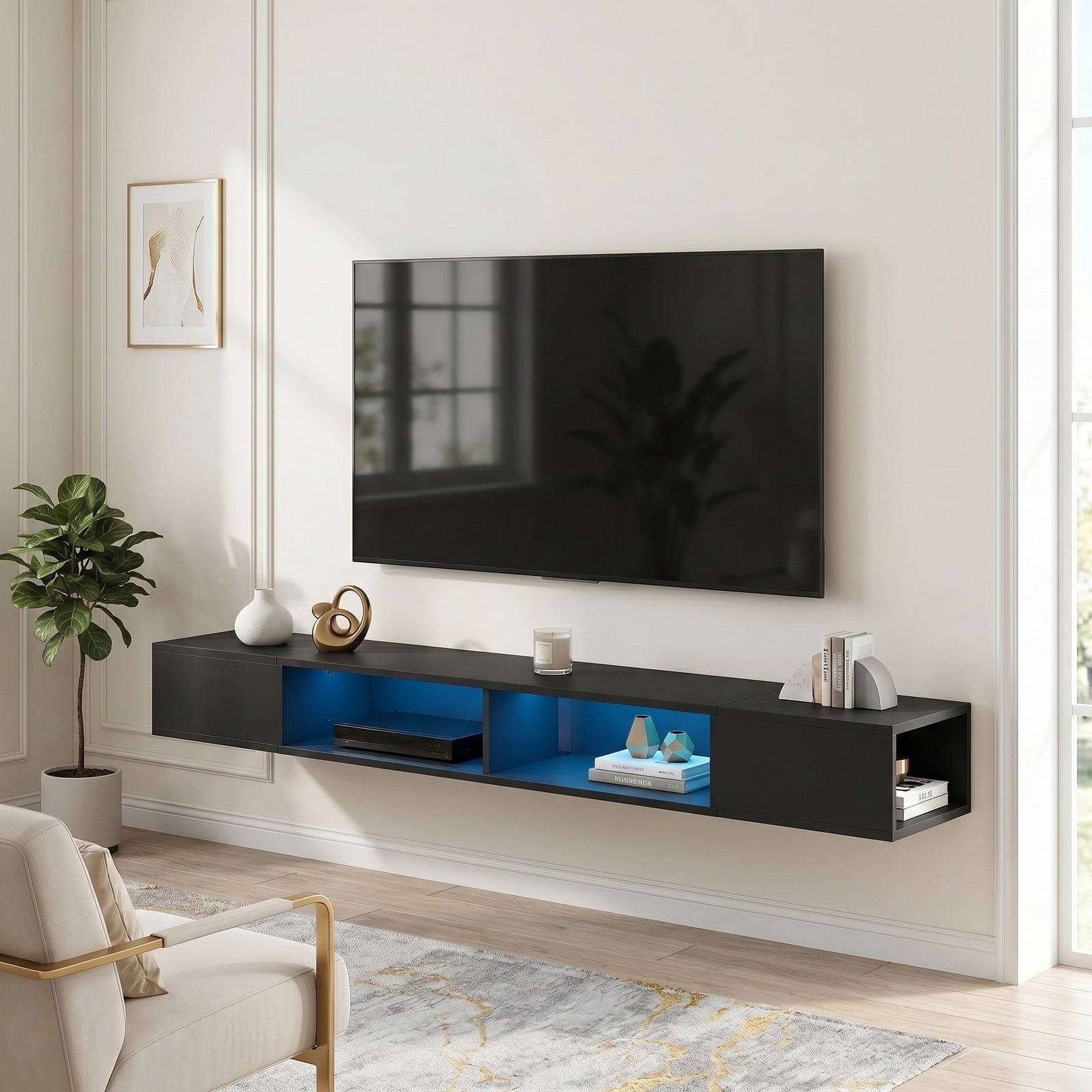 Wall Mounted TV Stand with RGB LED Lights, Floating Entertainment Cent