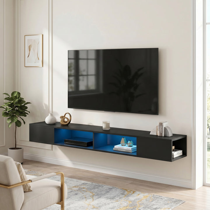 Wall Mounted TV Stand with RGB LED Lights, Floating Entertainment Cent
