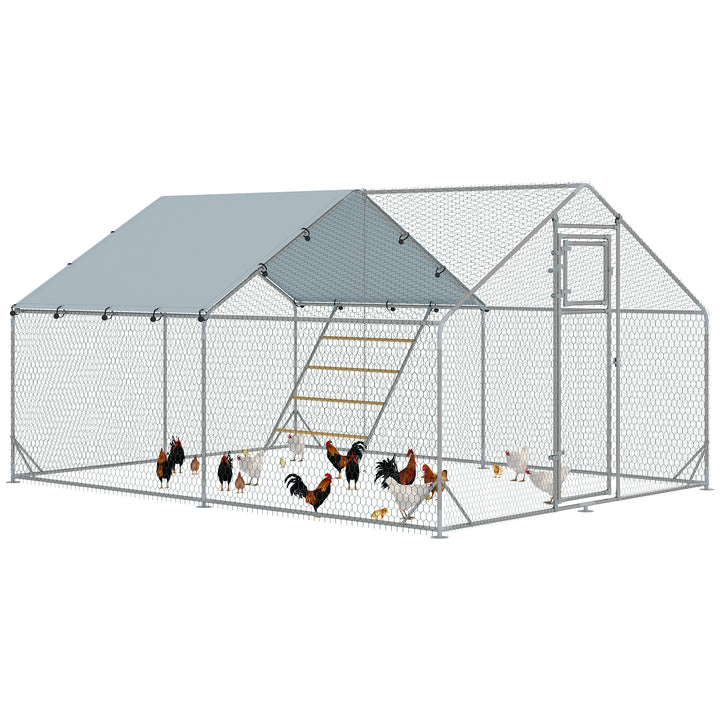 Walk in Chicken Run w/ Cover, Feeding Door, Hanging Feeder, Perch, for 12-18 Poultry