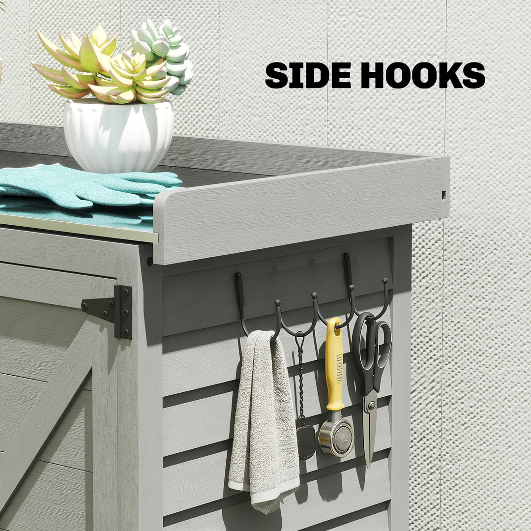 Wooden Garden Shed, Garden Tool Storage Shed with Shelf and Side Hooks