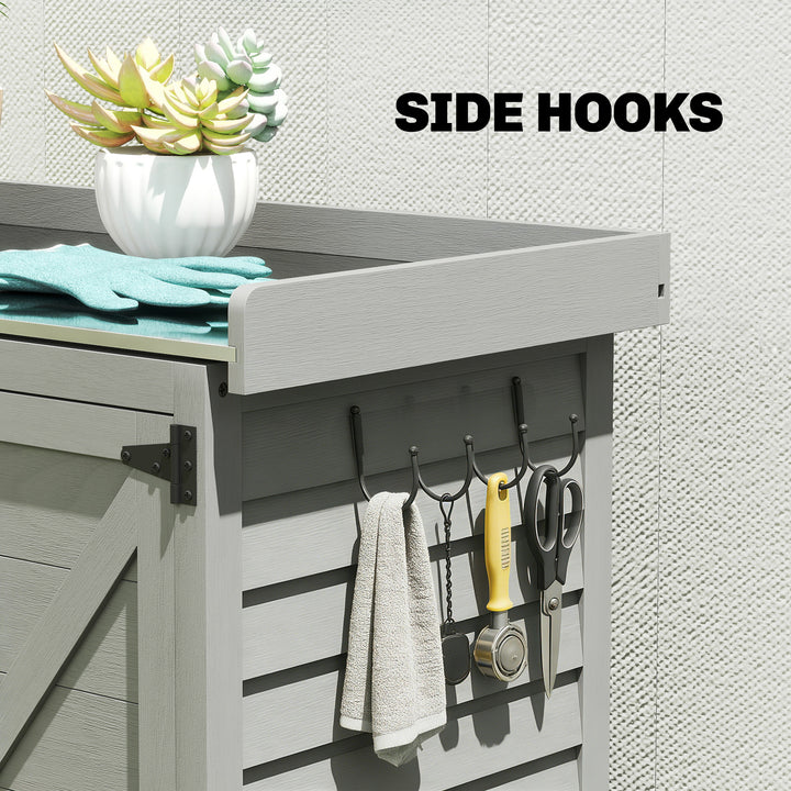 Wooden Garden Shed, Garden Tool Storage Shed with Shelf and Side Hooks