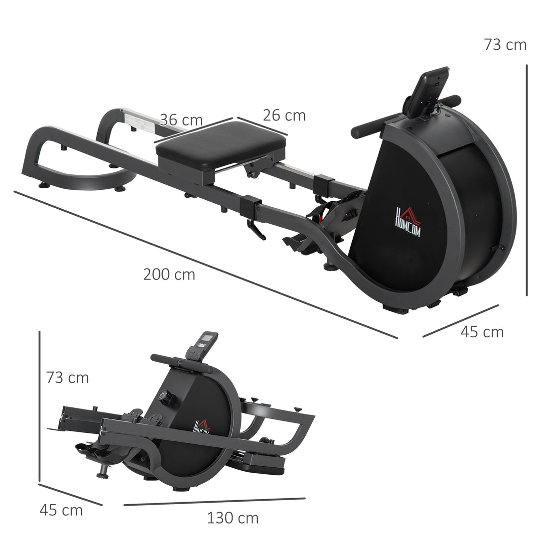 MCL Folding Rowing Machine with 16-Level Adjustable Magnetic Resistance, Aluminium Side Rail, Digital Monitor, Cardio Workout Rower, 130kg Weight Capacity for Home, Gym, Office