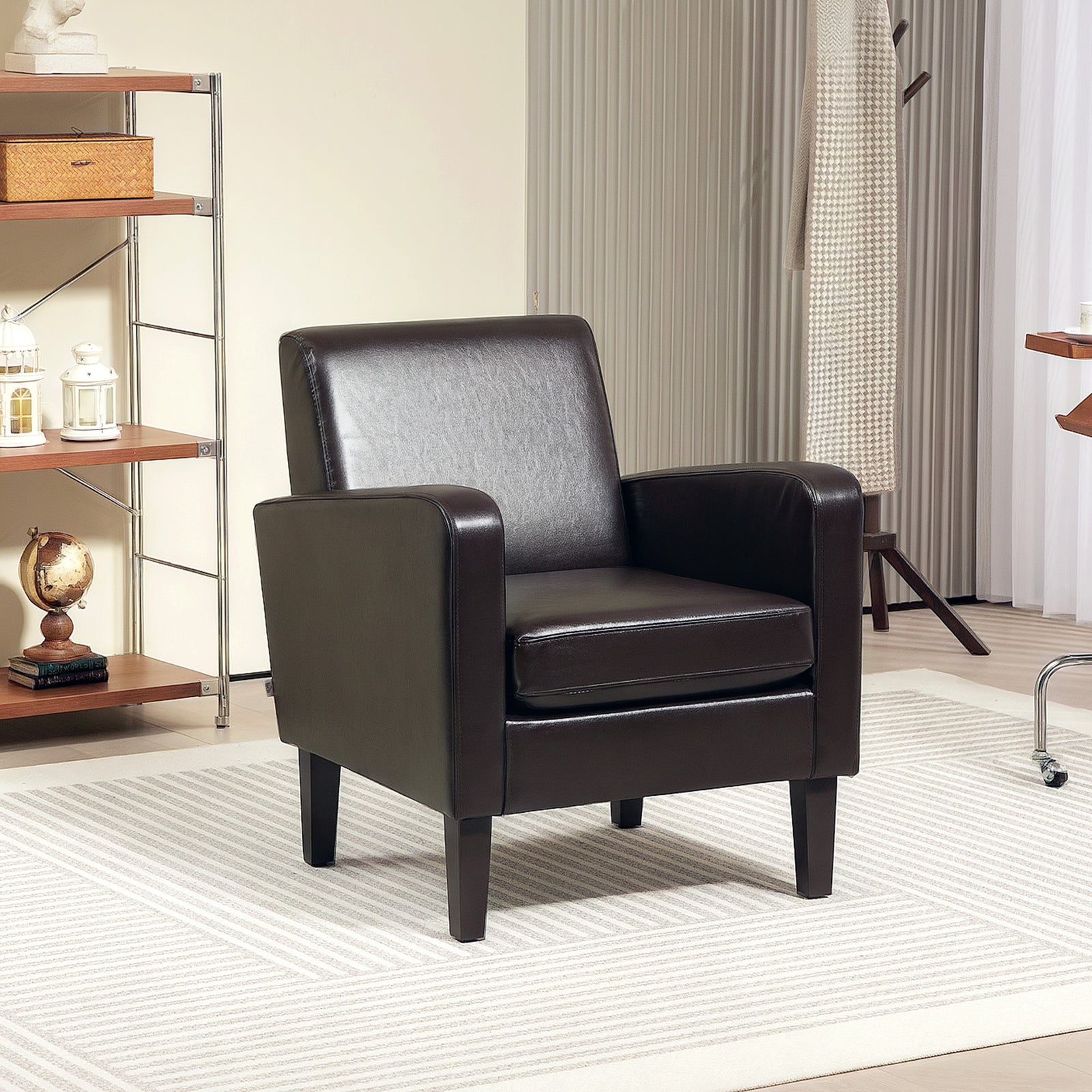 Faux Leather Simple Armchair - Brown
