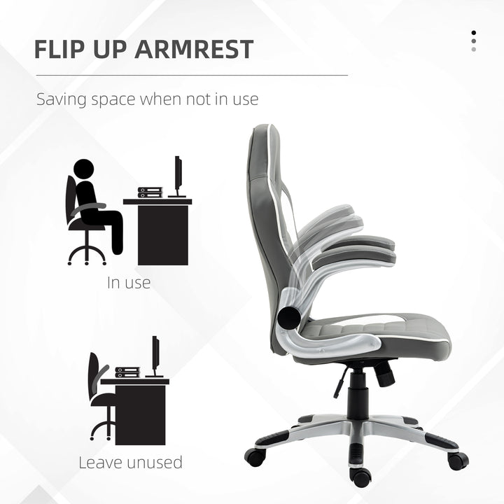 HOMCOM Computer Gaming Chair, Adjustable Swivel Office Chair w/ Tilt Function, Flip-Up Armrests, Adjustable Height and Rolling Wheels, Grey | Aosom UK