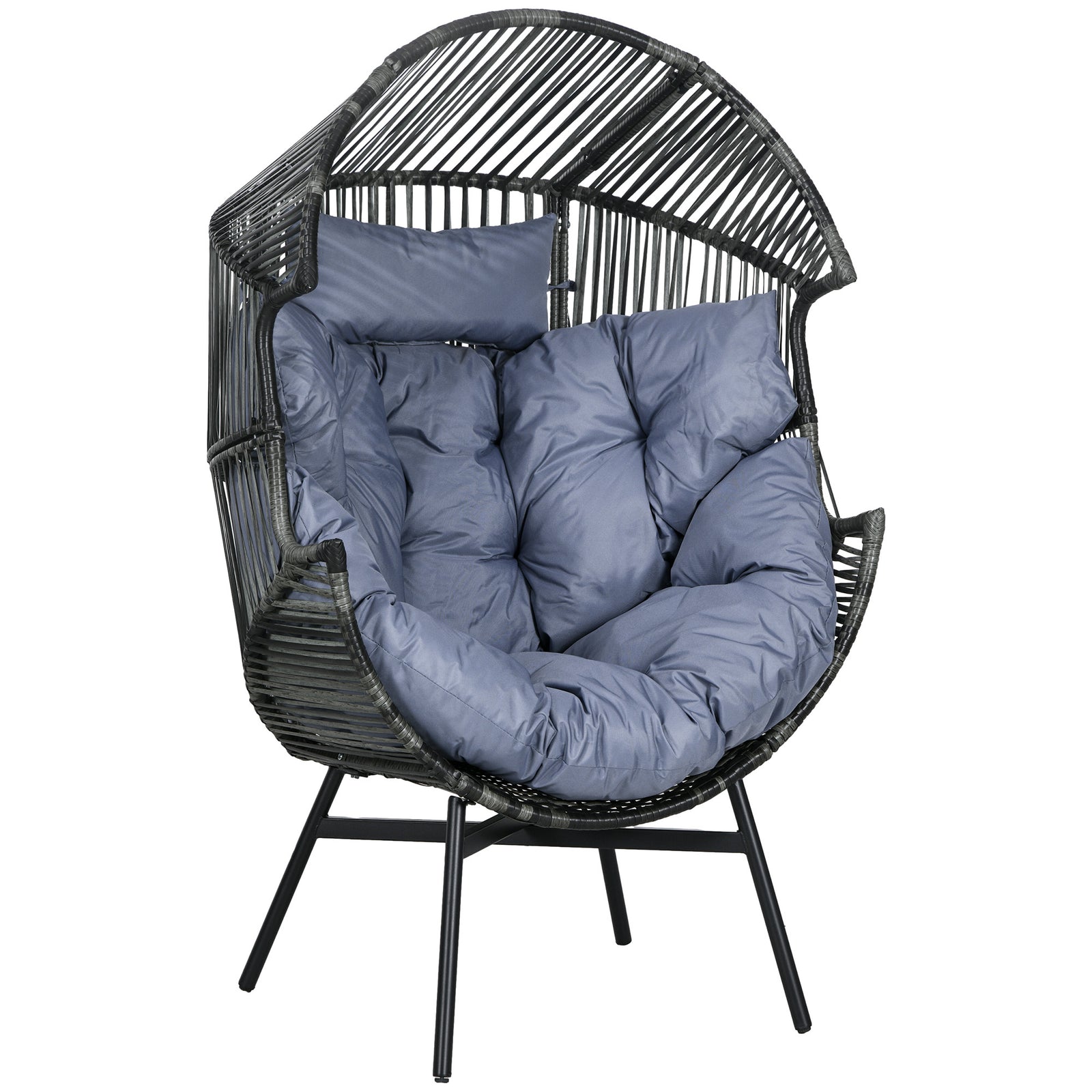 String Rattan Egg Chair, with Padded Seat Cushion - Grey/Black