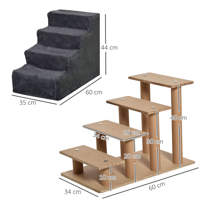 Four-Step Dog Stairs, with Washable Plush Cover, for High Bed Sofa, Dog Stairs for Small Dog and Cat - Dark Grey