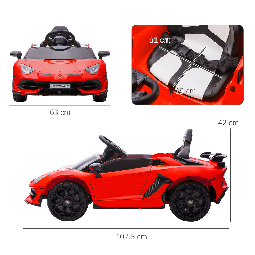 HOMCOM Lamborghini Licensed 12V Kids Electric Car w/ Butterfly Doors, Easy Transport Remote, Music, Horn, Suspension - Red | Aosom UK