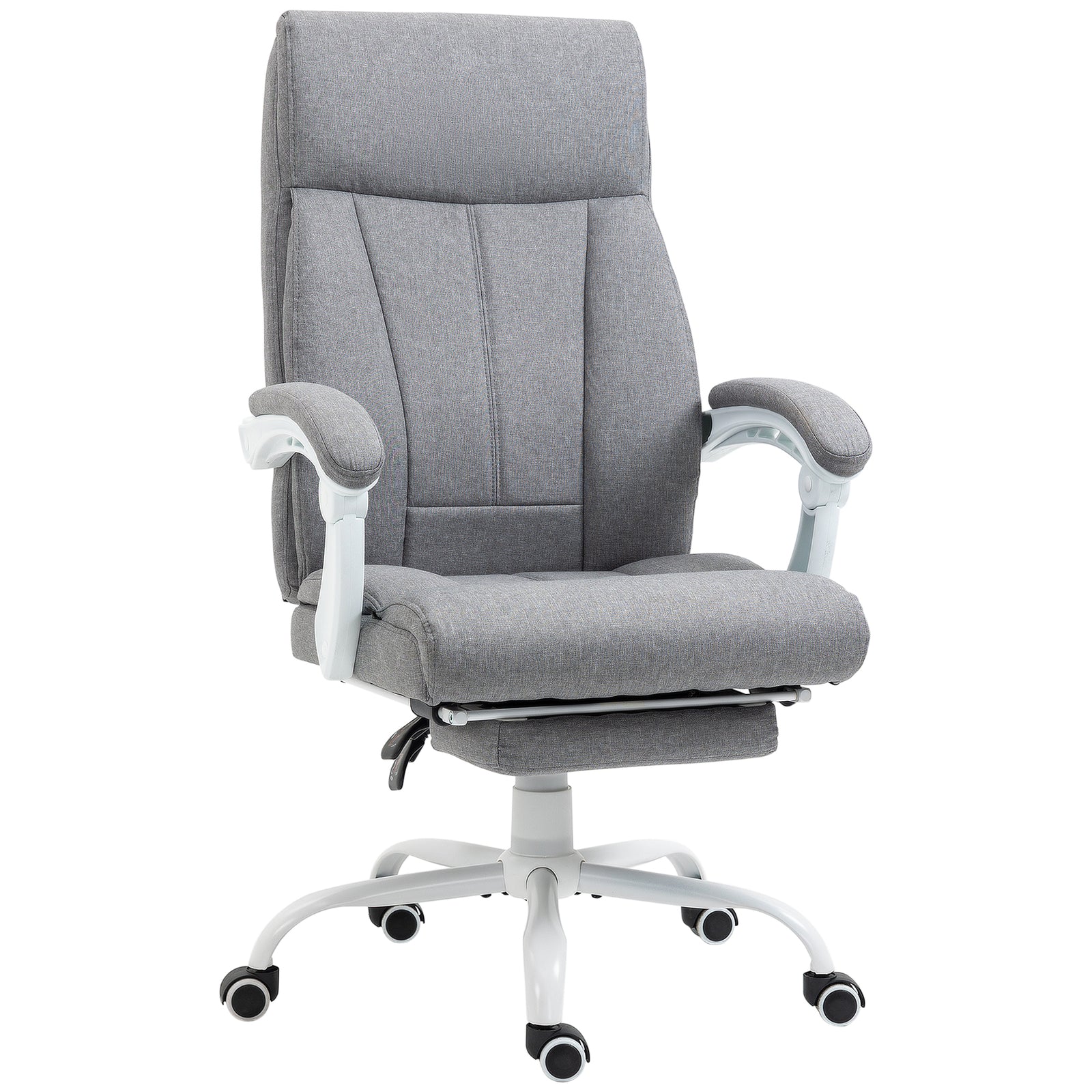 Office Chair, Ergonomic Desk Chair, Fabric Work Study Chair with 155° Reclining Back and Footrest, Adjustable Height and Swivel Wheels, Grey