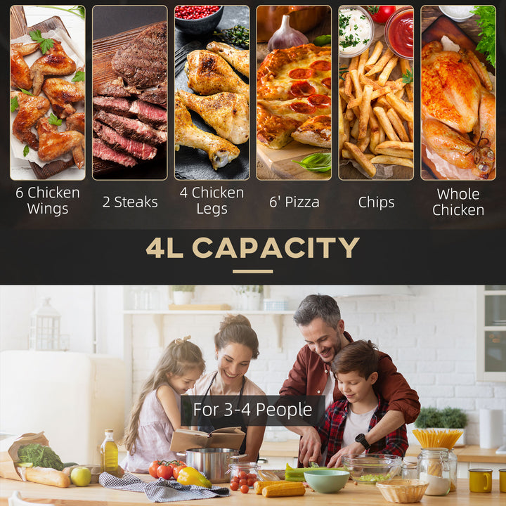 4L Air Fryer, 1300W Air Fryer Oven with Digital Touch Display, Rapid Air Circulation, 12 Cooking Programs, Adjustable Temperature, Timer, Nonstick Basket for Oil Less or Low Fat Cooking, Black
