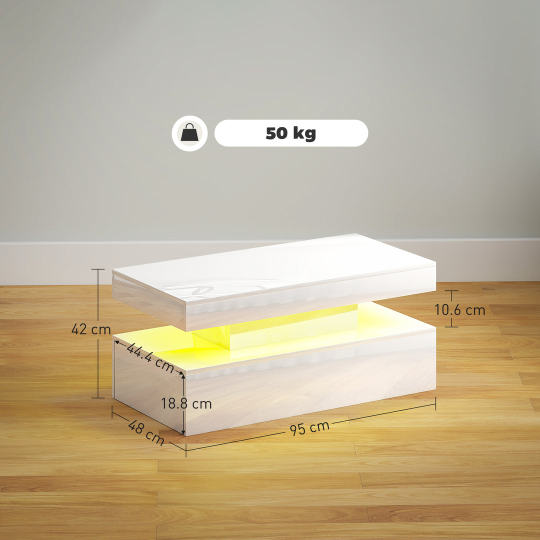 LED Coffee Table with Storage - High Gloss White