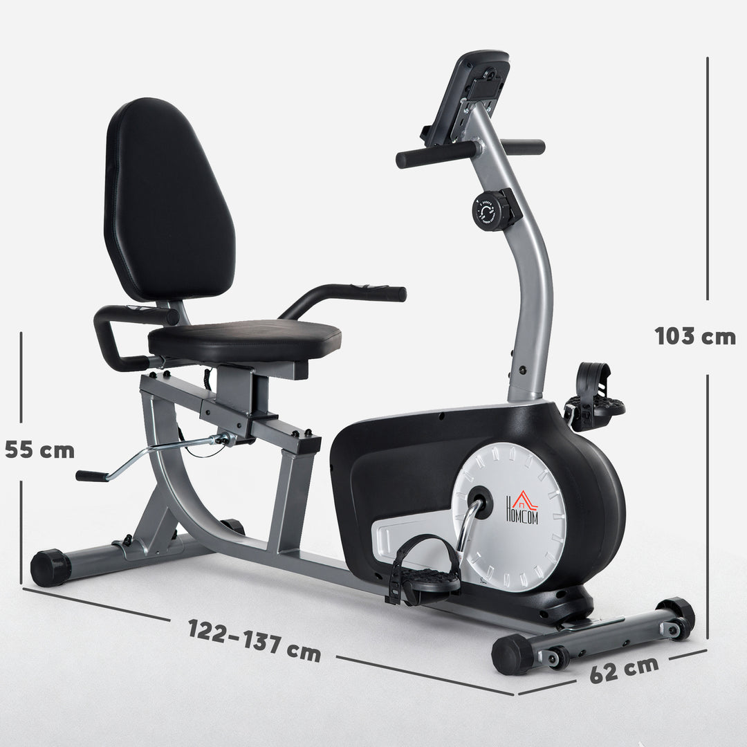 HOMCOM Exercise Bike with LCD Display, Stationary Bike with Quiet 8-Level Magnetic Resistance, Adjustable Seat and Backrest, Indoor Cycling Exercise Equipment for Home Gym Fitness Workout Training