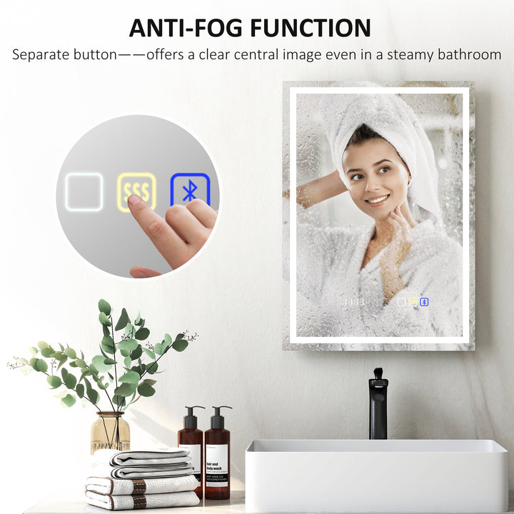50 x 70 cm Anti-Fog LED Bathroom Mirror, with Bluetooth and Clock - Silver Tone