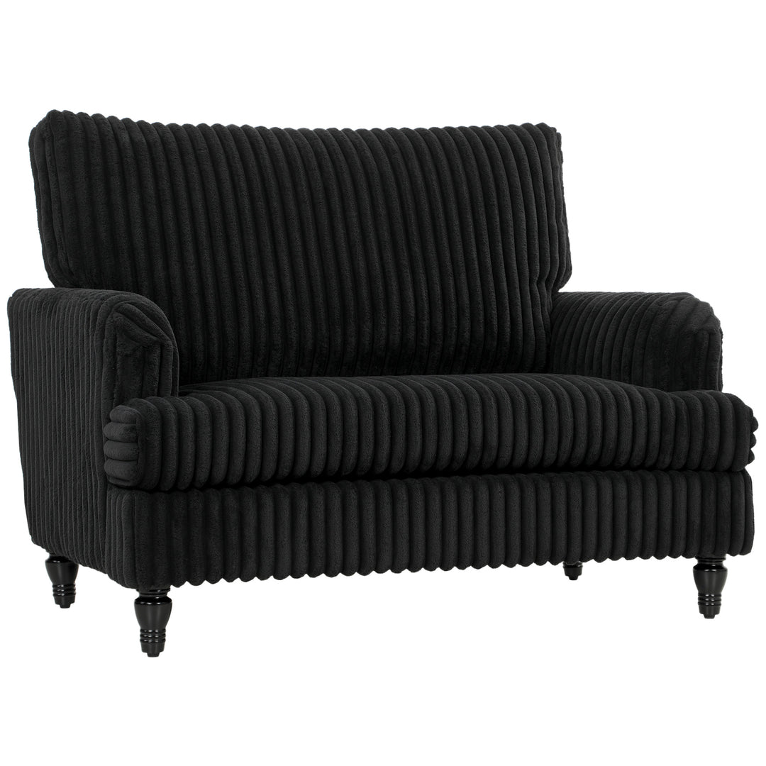 Modern Cuddle Chair, Velvet Single Sofa Armchair with Stripe, Turned Legs and Wide Seat, Upholstered Snuggle Chair for Living Room, Bedroom - Black