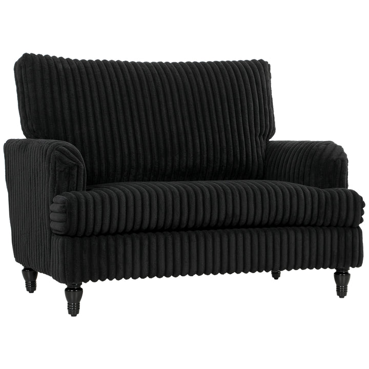 Modern Cuddle Chair, Velvet Single Sofa Armchair with Stripe, Turned Legs and Wide Seat, Upholstered Snuggle Chair for Living Room, Bedroom - Black