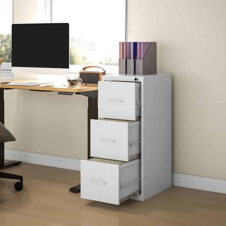 HOMCOM Three-Drawer Modern Steel Filing Cabinet - White