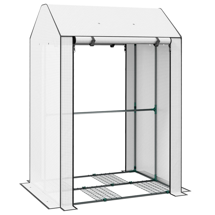 Mini Greenhouse with 4 Wire Shelves, Portable Tomato Greenhouse, Upgraded Garden Grow House for Plants with Roll Up Door and Vents, 100 x 80 x 150cm, White
