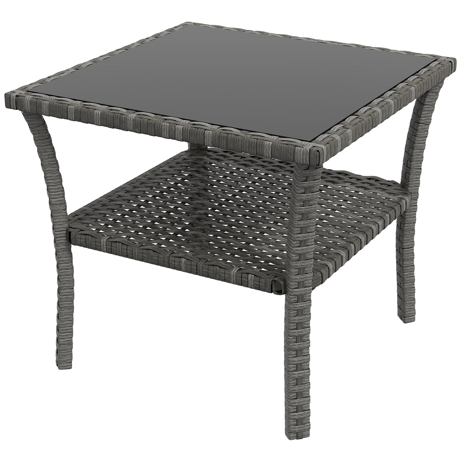 Two-tier PE Rattan Square Coffee Table - Grey