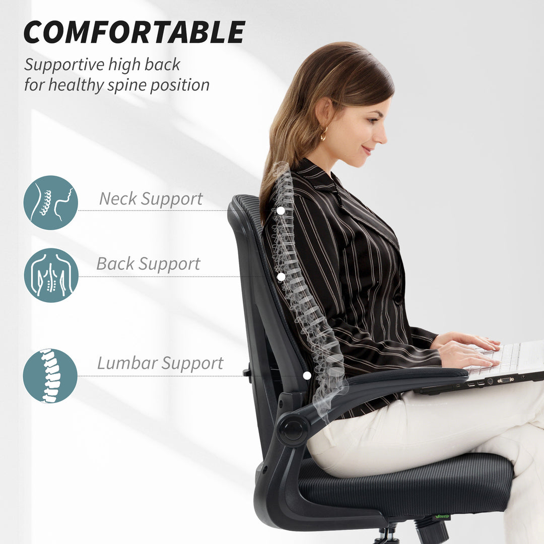 Mesh Back Office Chair, with Flip-Up Arms - Black