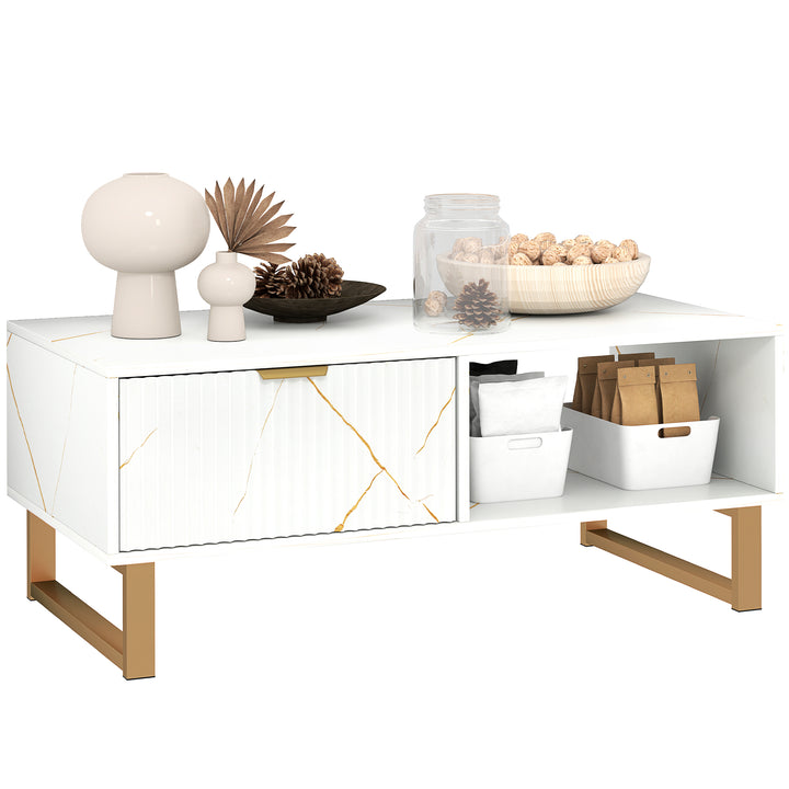 Elegant Marble Effect Storage Coffee Table - White