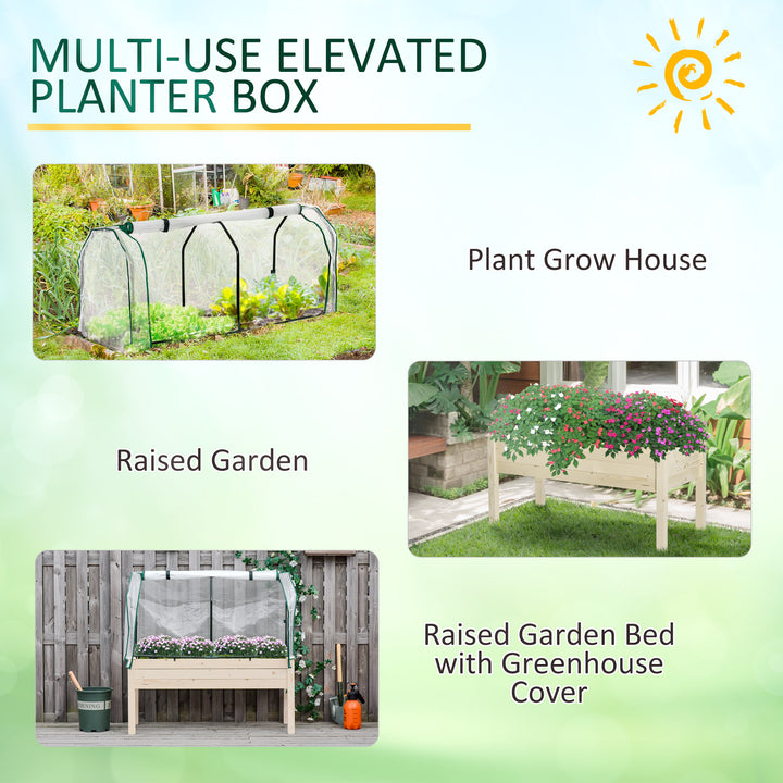 Raised Garden Bed Outdoor Elevated Wood Planter Box w/ PE Cover, Natural