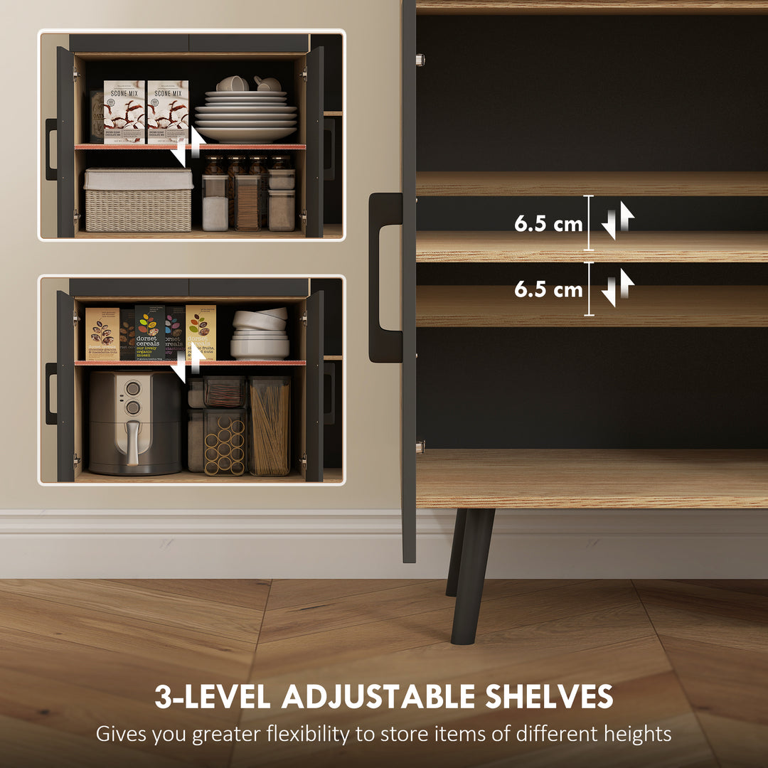176 cm Kitchen Cupboard with LED Lights - Oak and Black