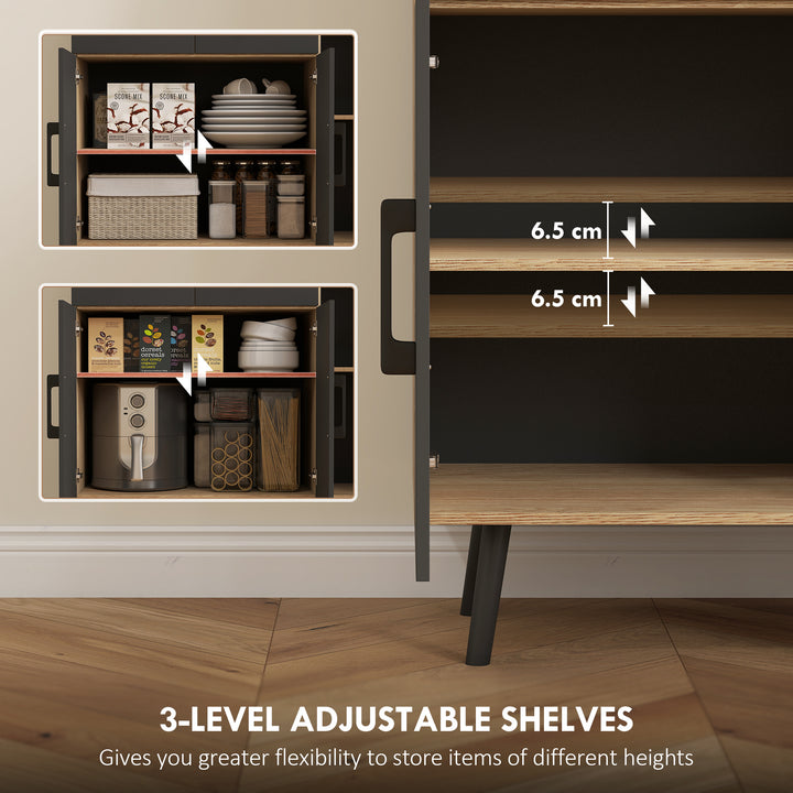 176 cm Kitchen Cupboard with LED Lights - Oak and Black