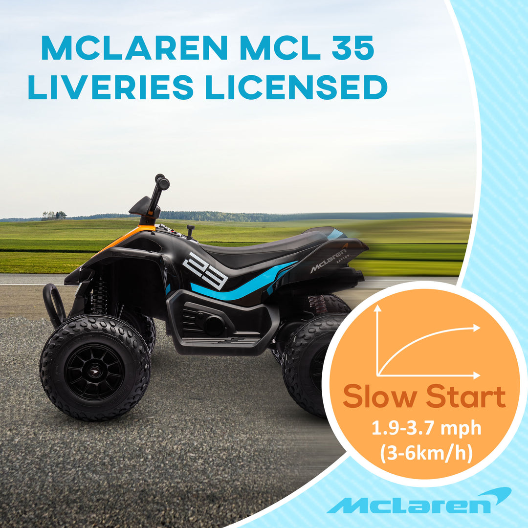 HOMCOM McLaren Licensed Electric Quad Bike, 12V with Music, Headlights, MP3, Suspension Wheels, Black, for Ages 3-8