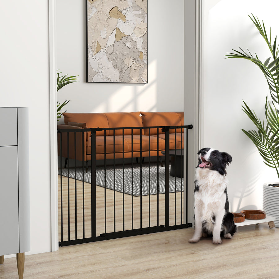 Dog Gate Pet Safety Gate Stair Barrier Pressure Fit Adjustable 76-82/86-97/101-107 cm, Black