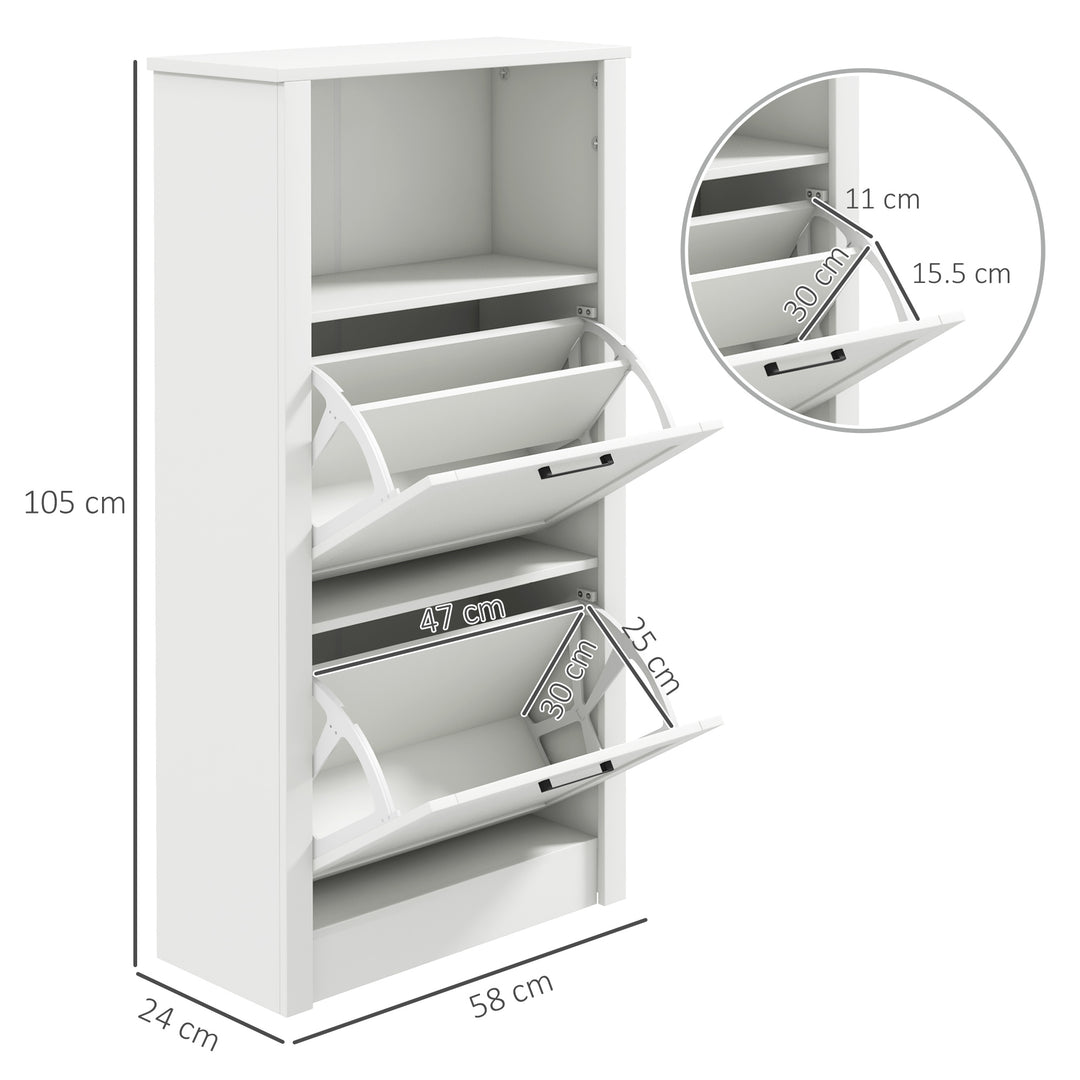 Modern Shoe Cabinet with 2 Flip Drawers and Adjustable Shelves, Narrow Shoe Storage Cabinet with Open Compartment, Holds 10 Pairs for Entryway, Hallway, White