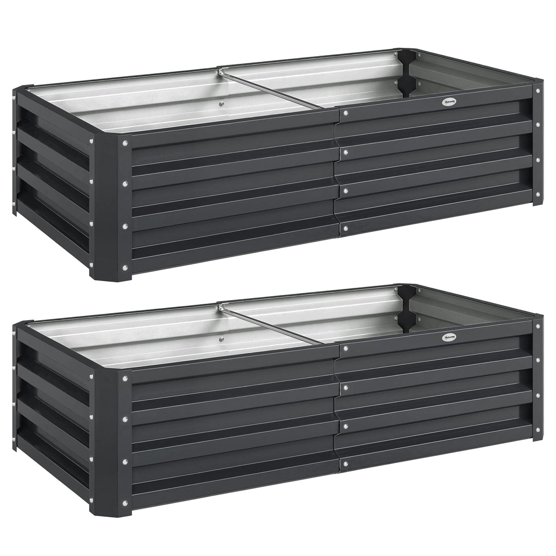 Set of 2 Raised Beds for Garden, Galvanised Outdoor Planters for Herbs