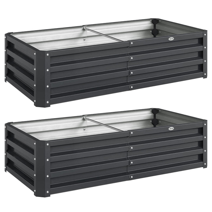 Set of 2 Raised Beds for Garden, Galvanised Outdoor Planters for Herbs