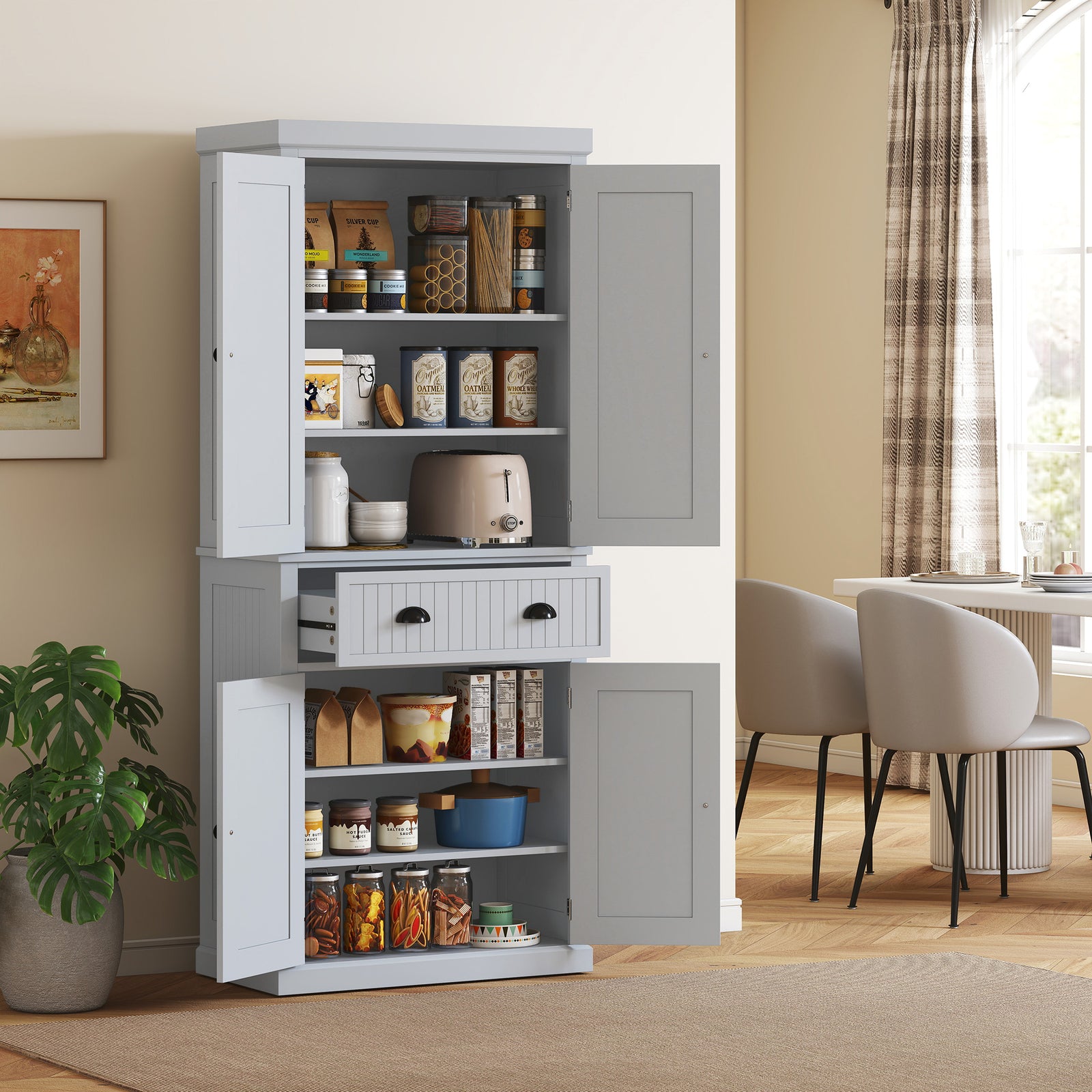 Freestanding Multi-Storage Kitchen Cabinet - Grey