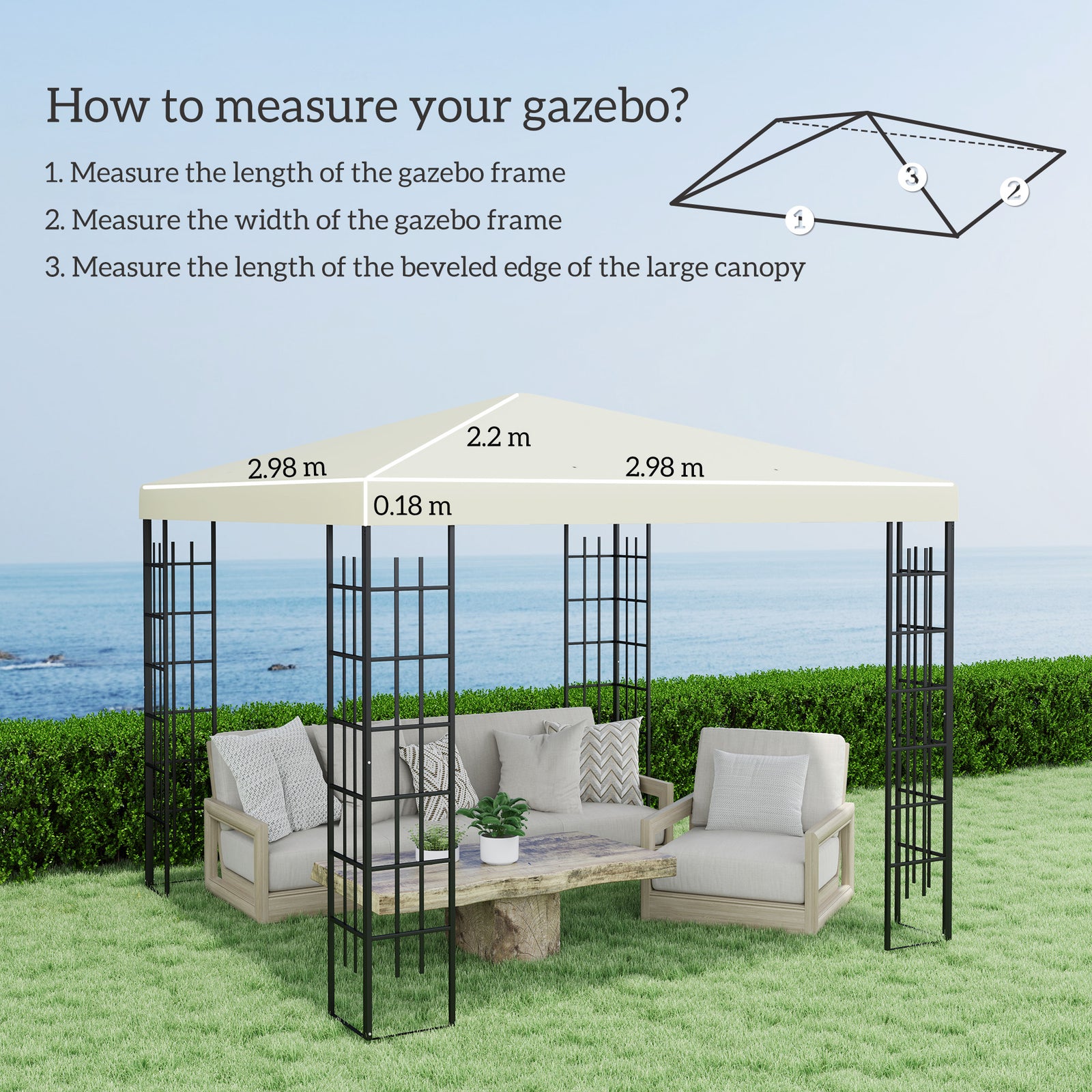 3 x 3(m) Gazebo Frame Replacement - Cream