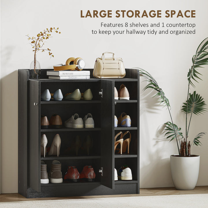 Shoe Storage Cabinet with Adjustable Shelves - Black