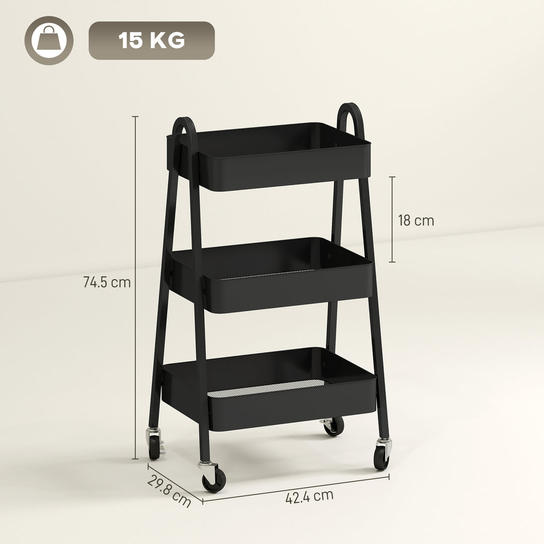 Three-Tier Storage Trolley - Black