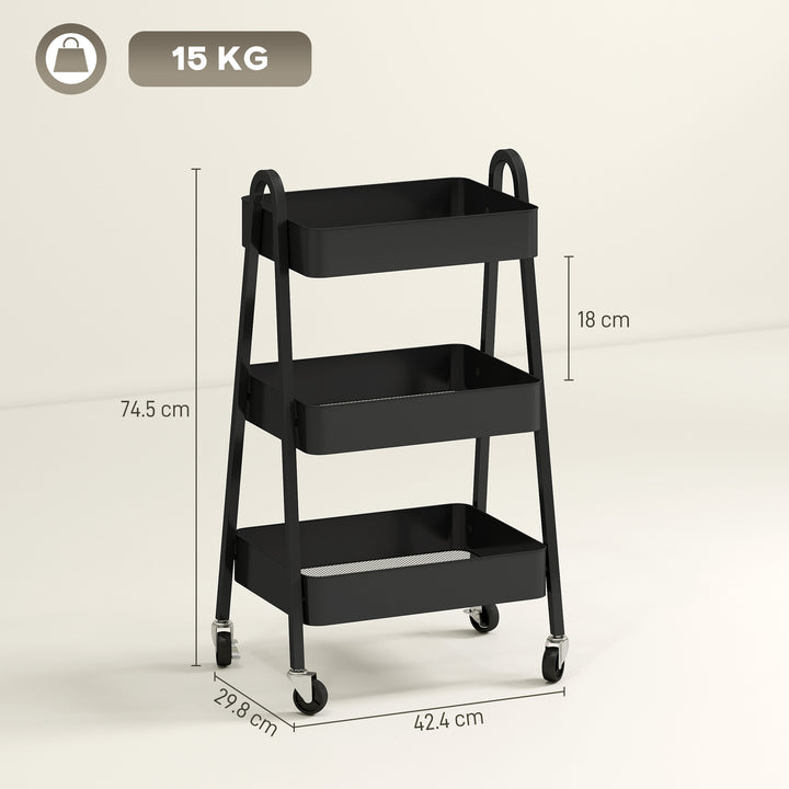 Three-Tier Storage Trolley - Black