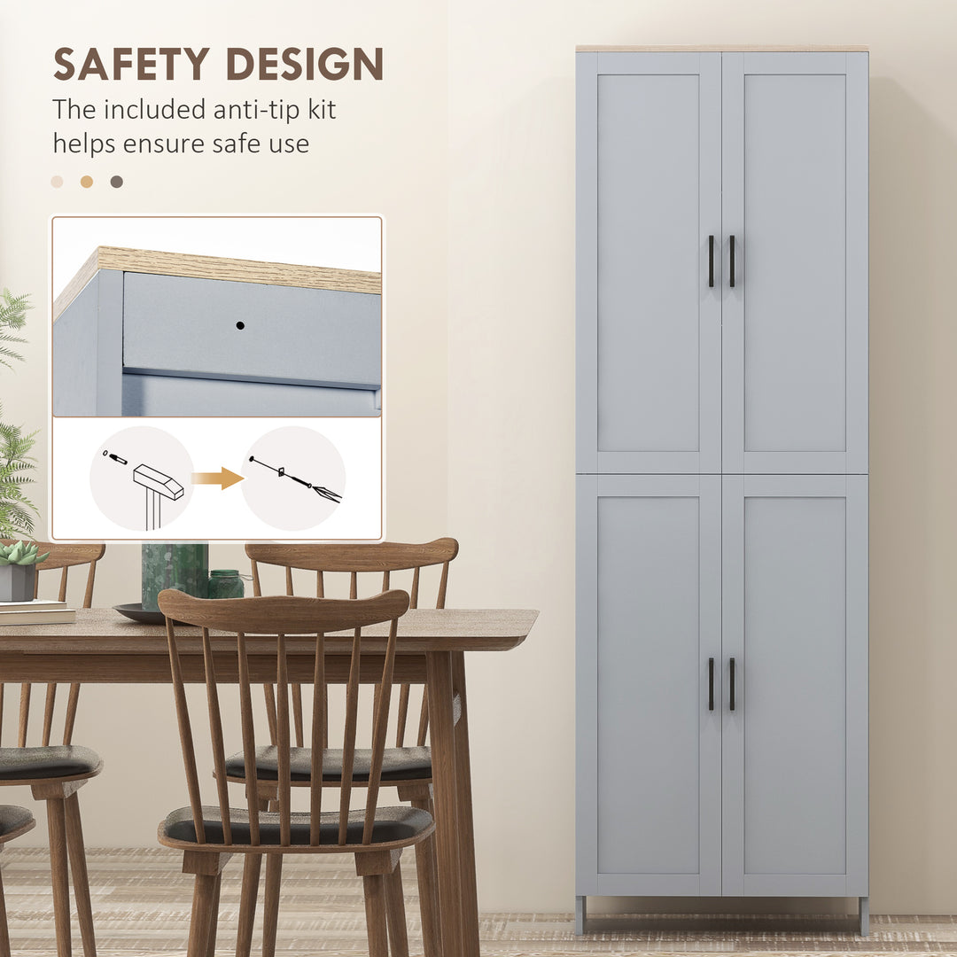 Freestanding Kitchen Cupboard, 4-Door Storage Cabinet with Adjustable Shelves, Modern Kitchen Pantry for Dining Room, 170cm, Grey