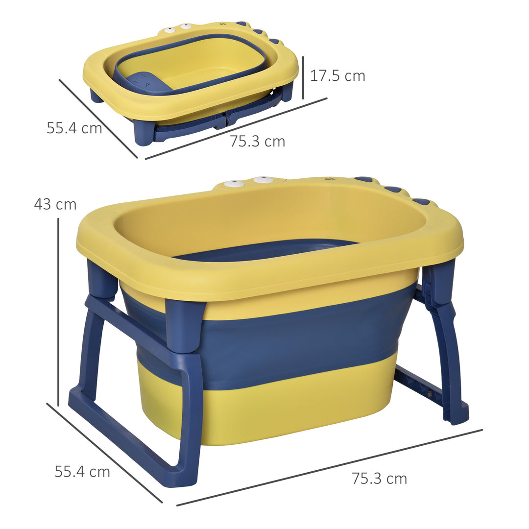 HOMCOM Crocodile Cove: Collapsible Baby Bath with Non-Slip Seat, Portable Design, Sunny Yellow | Aosom UK