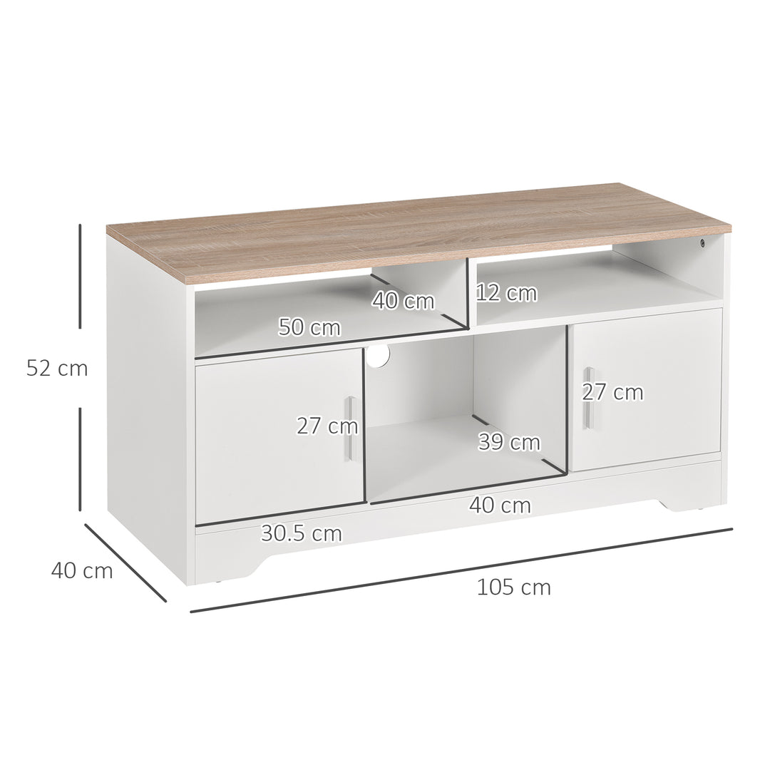 TV Stand Cabinet up to 50", Modern TV Unit with Storage, Open Shelves and Cable Management for Living Room, Bedroom, White