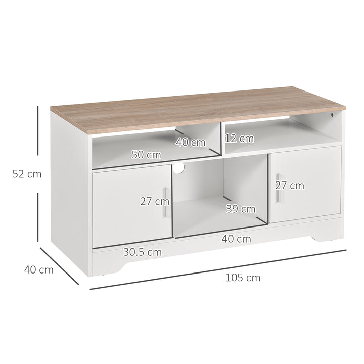 TV Stand Cabinet up to 50", Modern TV Unit with Storage, Open Shelves and Cable Management for Living Room, Bedroom, White