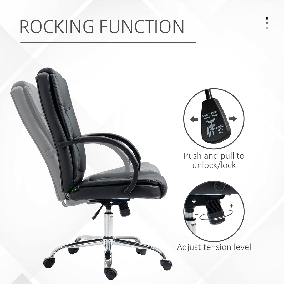 Office Chair, PU Leather Desk Chair with 13cm Soft Padded Seat and Backrest, Swivel Chair with Adjustable Height and Rolling Wheels, Black