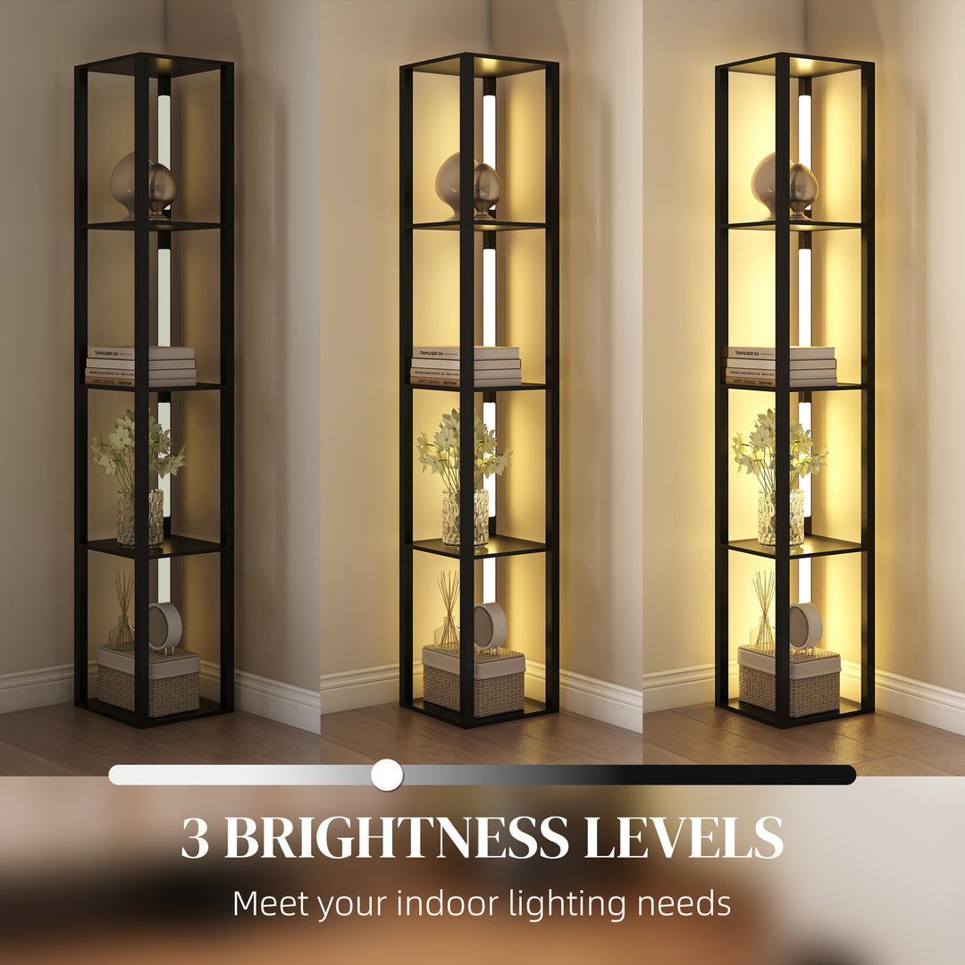 LED Floor Lamp with Shelves, 4 Layers Dimmable Modern Standing Lamp with 3 Brightness Levels and Foot Switch for Living Room, Bedroom, Office, Black