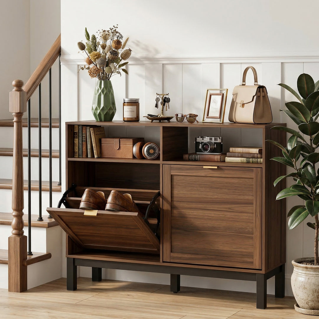 Shoe Cabinet with 2 Flip Drawers, Narrow Shoe Storage Top for Entryway
