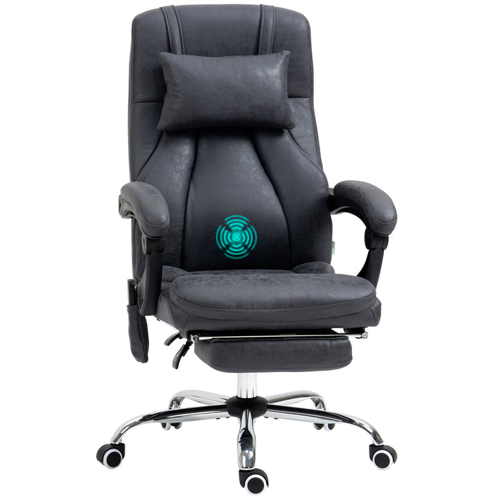Office Chair with Lumbar Massage, 135° Reclining Computer Chair with Adjustable Headrest, Retractable Footrest, 10cm Double Padded Seat, Microfiber Fabric, Metal Base, Dark Grey