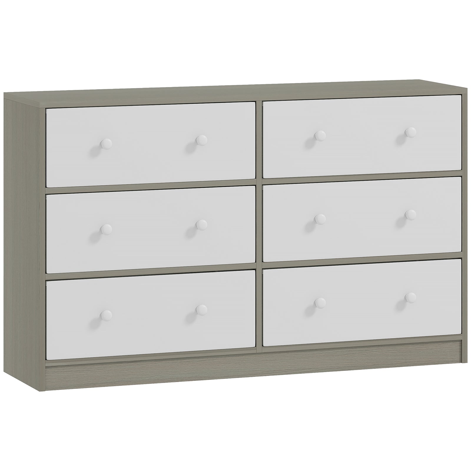 Chest of Drawers, Dresser with 6 Fabric Drawers - White and Grey