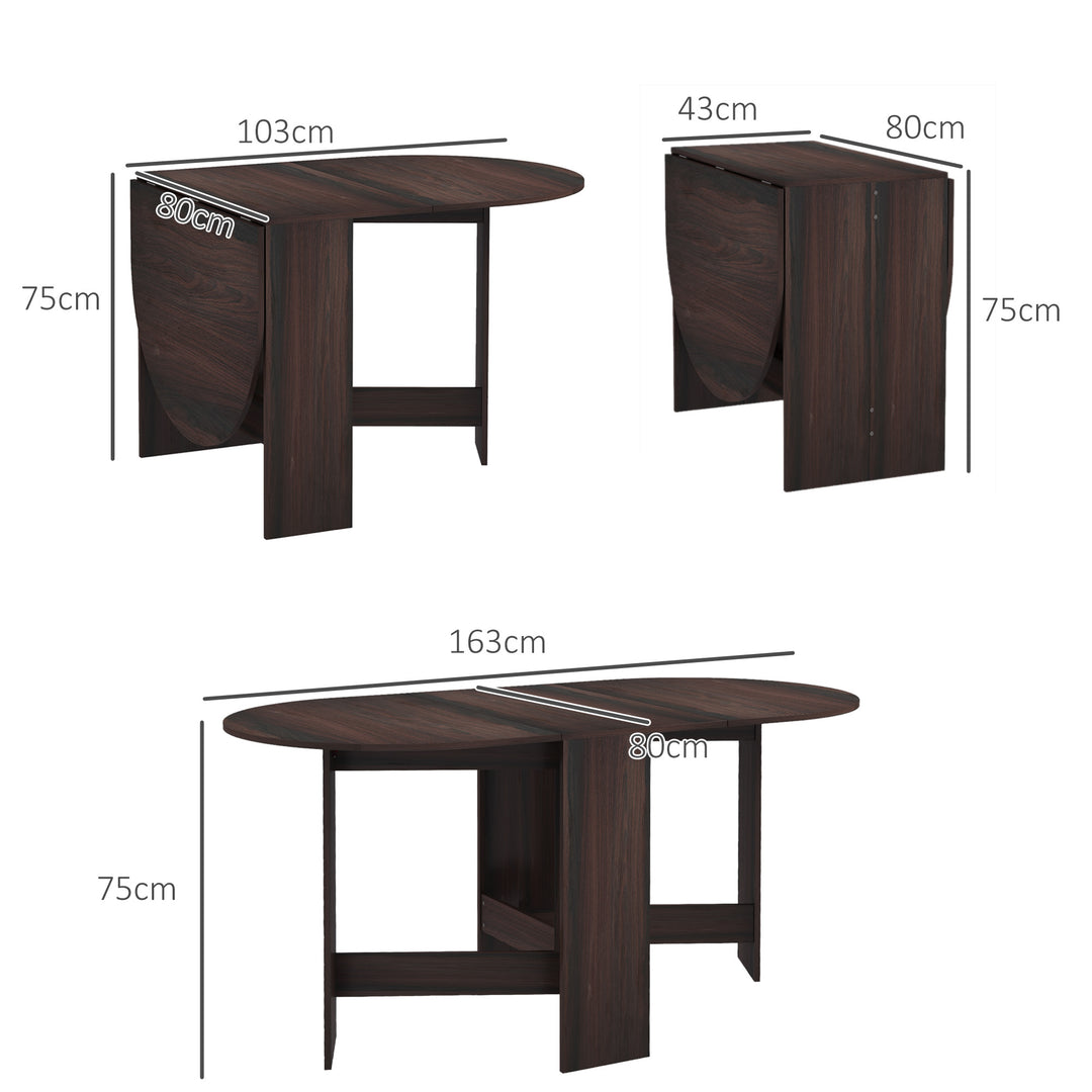 Folding Dining Table, Drop Leaf Table for Small Spaces, Oval Tabletop for Dining Room, Chocolate Wood Effect