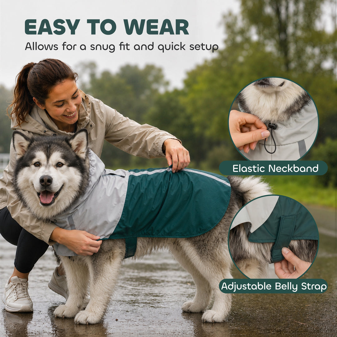 Dog Raincoat with Hood, Waterproof &amp; Breathable Rain Jacket with Leash