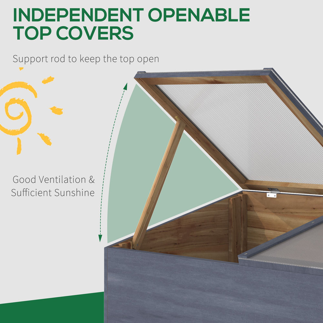 Outsunny Wooden Cold Frame Greenhouse Garden Polycarbonate Grow House  with Independent Openable Top Covers for Plants, 100 x 50 x 36 cm, Light Grey